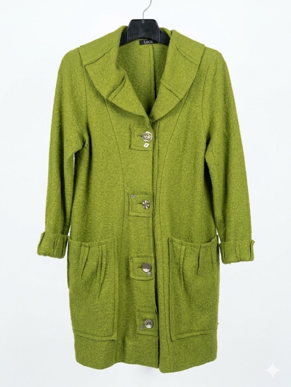Vintage Lace Women's Green Wool Blend Button-Front Coat P2P 18"